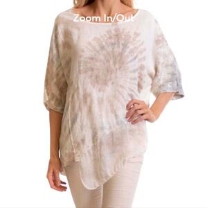 100% Linen Valentina Naldi Top Women's Size Large Gray Tie Dye Print